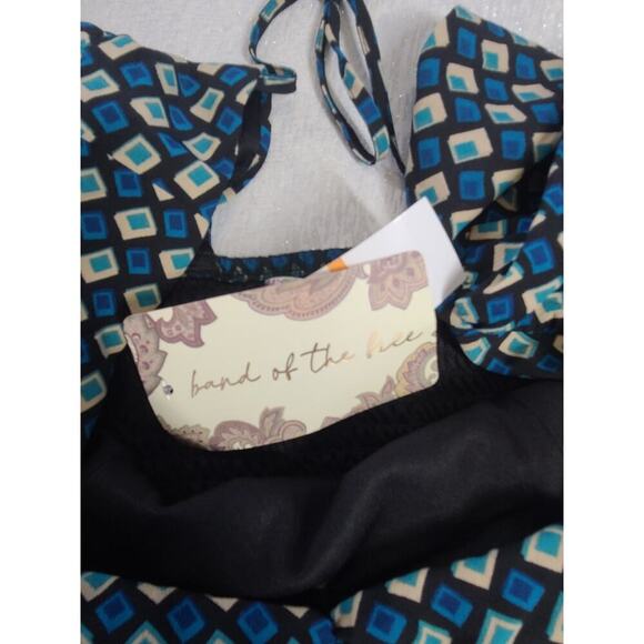 Band of the Free Genevieve Teal Diamond mini puff sleeve dress NWT Size Small - Picture 9 of 10